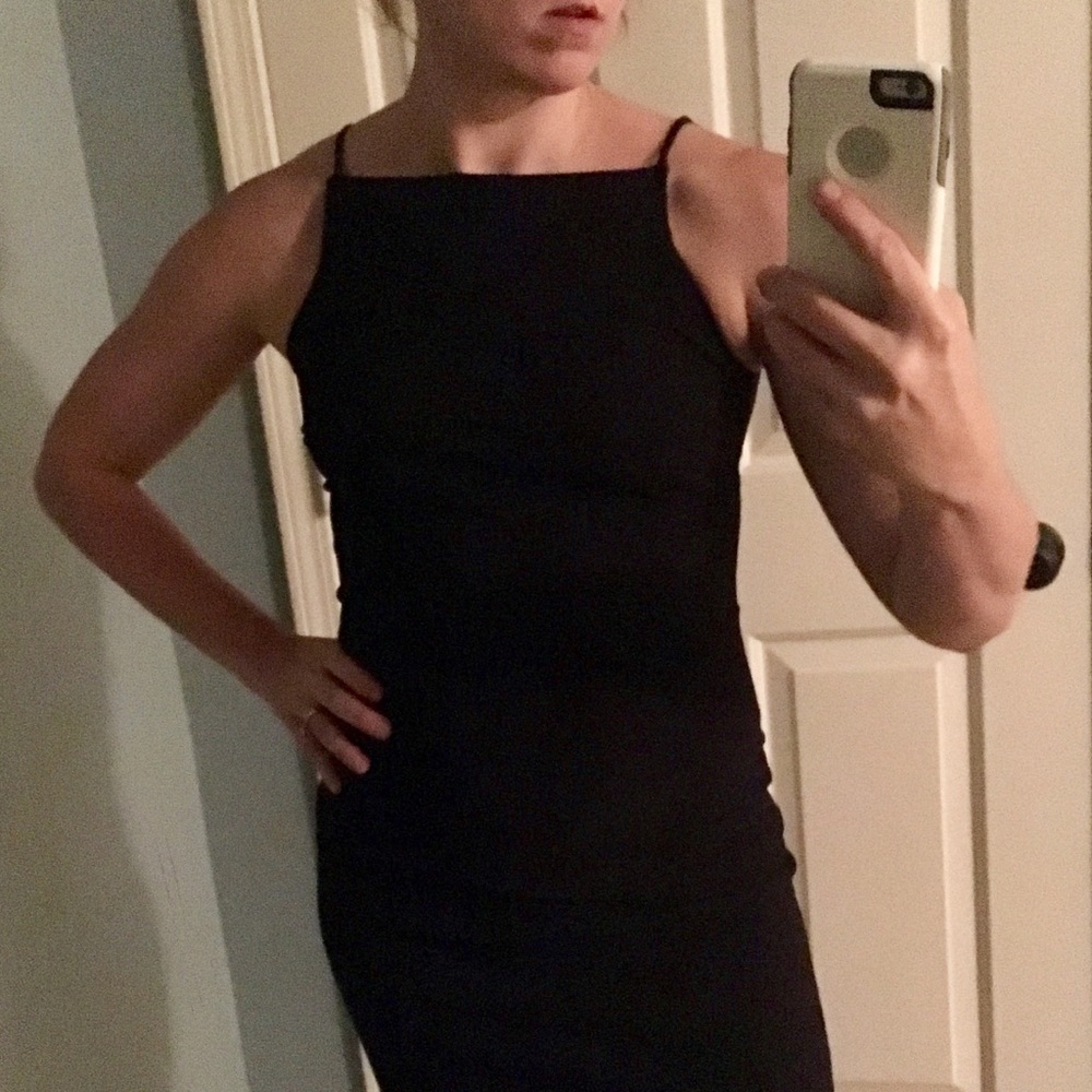 Black fitted knee length dress